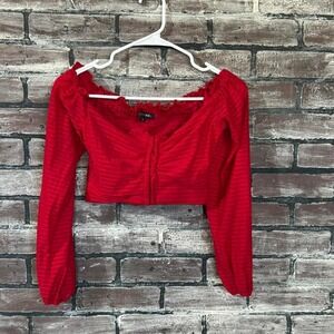 Papermoon - Crop Top - Women - Small - Red - Off Shoulder Ruched Long Sleeve